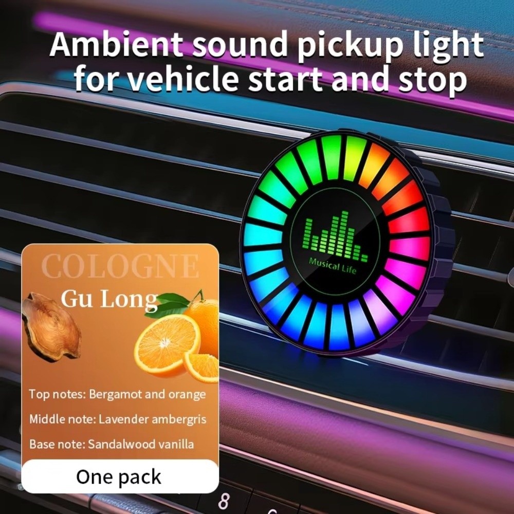 Car Ambient Light Sound Activated - Oplaadbare auto-ambientelamp met ventilatieklem, geluidsgeactiveerde auto-aromalamp,