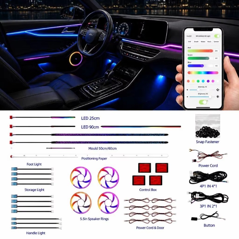 Car Ambient Lighting 18 In 1 - Auto-sfeerverlichtingsset 18 in 1 Drakenschubben RGB