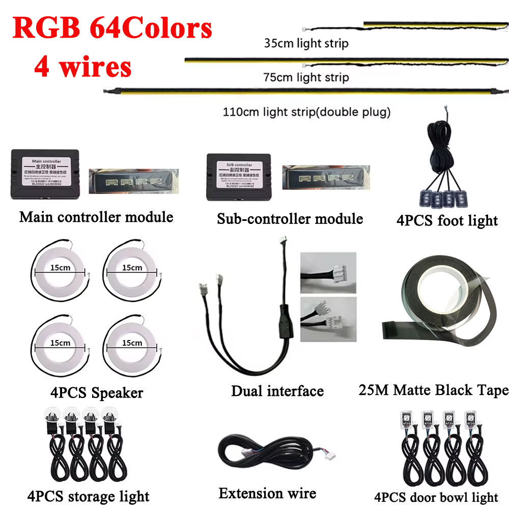 Car Ambient Lighting 64 Color - RGB 64 Kleuren LED Auto Ambient