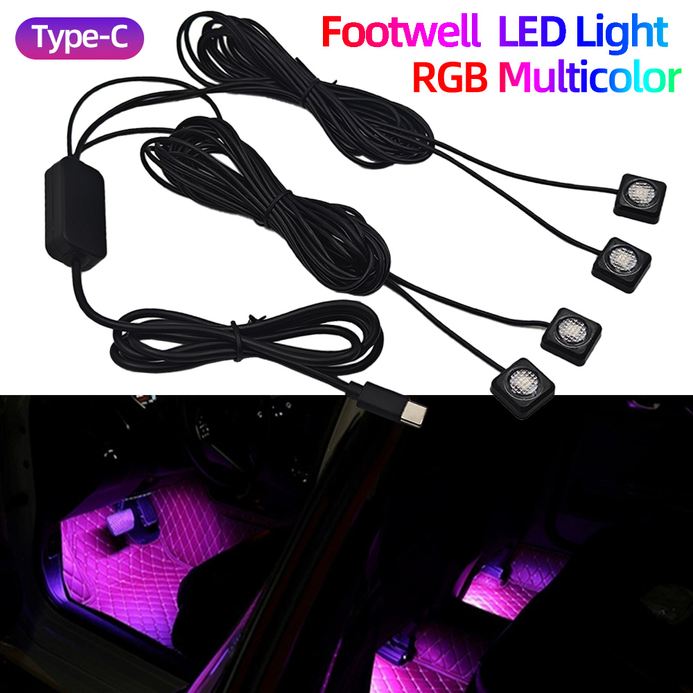 Car Footwell Light Rgb Bluetooth - Type C Stekker Auto Voetenruimteverlichting RGB