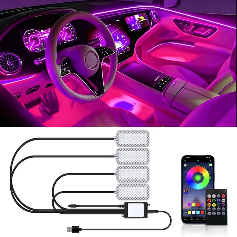 Car Ambient Light Kit With Remote - Neon LED auto-interieur sfeerverlichting voetverlichting accessoires