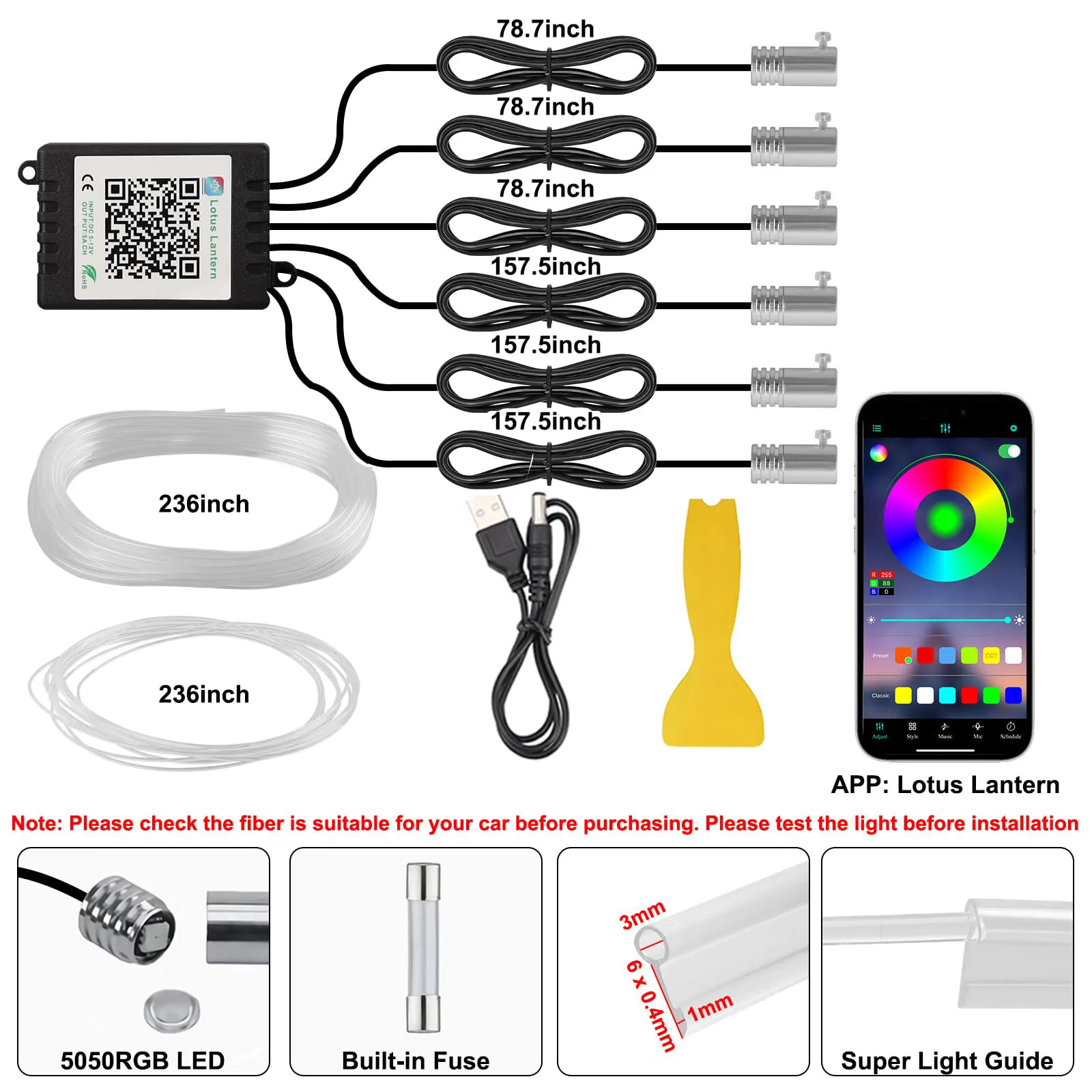 Car Dashboard Light Fiber Optic - RGB LED Auto Omgevingslicht Kit 6-in-1