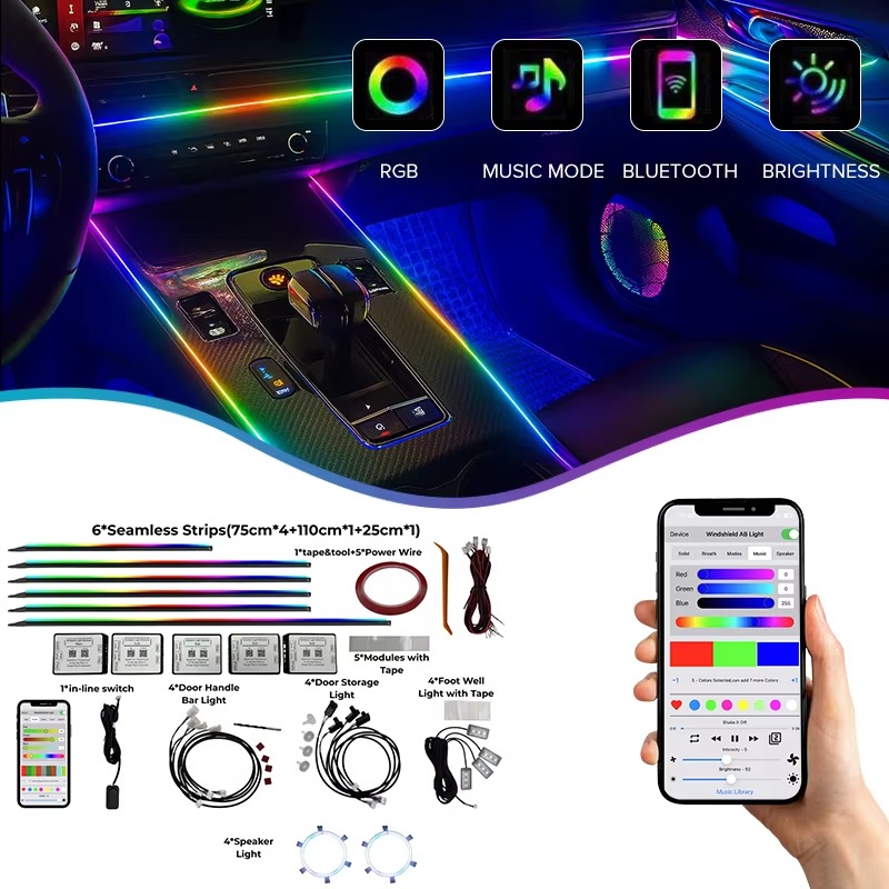 Car Ambient Lighting 18 In 1 - Auto-sfeerverlichtingsset 18 in 1/10 in 1/6