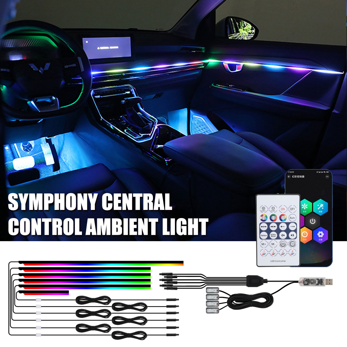 Car Interior Led Strip App Control - Universele Symfonie Auto Omgevingslichten LED Interieur