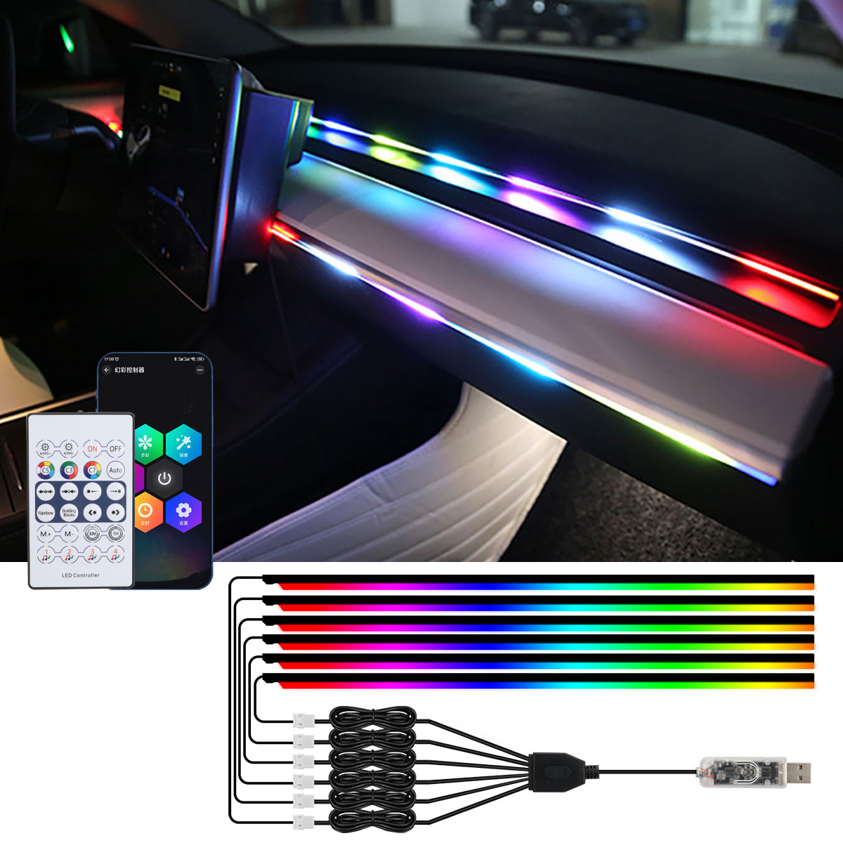 Car Ambient Light Kit With Remote - 6/10 in 1 Auto Led Omgevingsverlichting