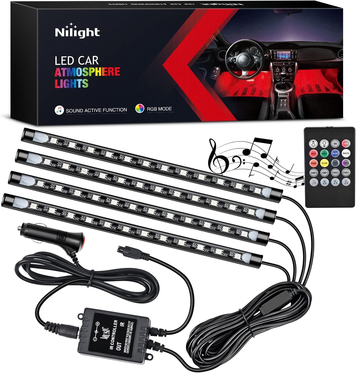 Car Ambient Light Kit With Remote - Nilight - TR-06 4-delige 48 LED