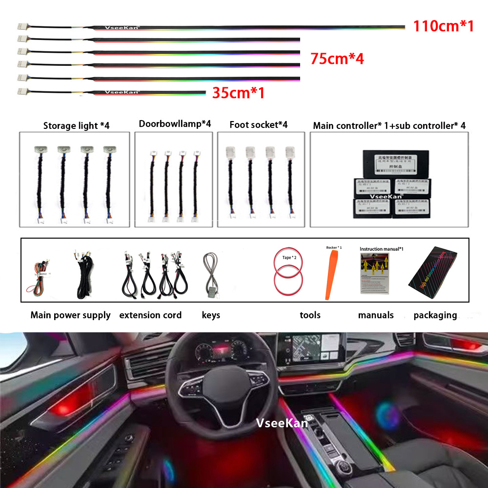 Car Ambient Lighting 64 Color - 6/10/14/18 in 1 Led Auto Omgevingsverlichting