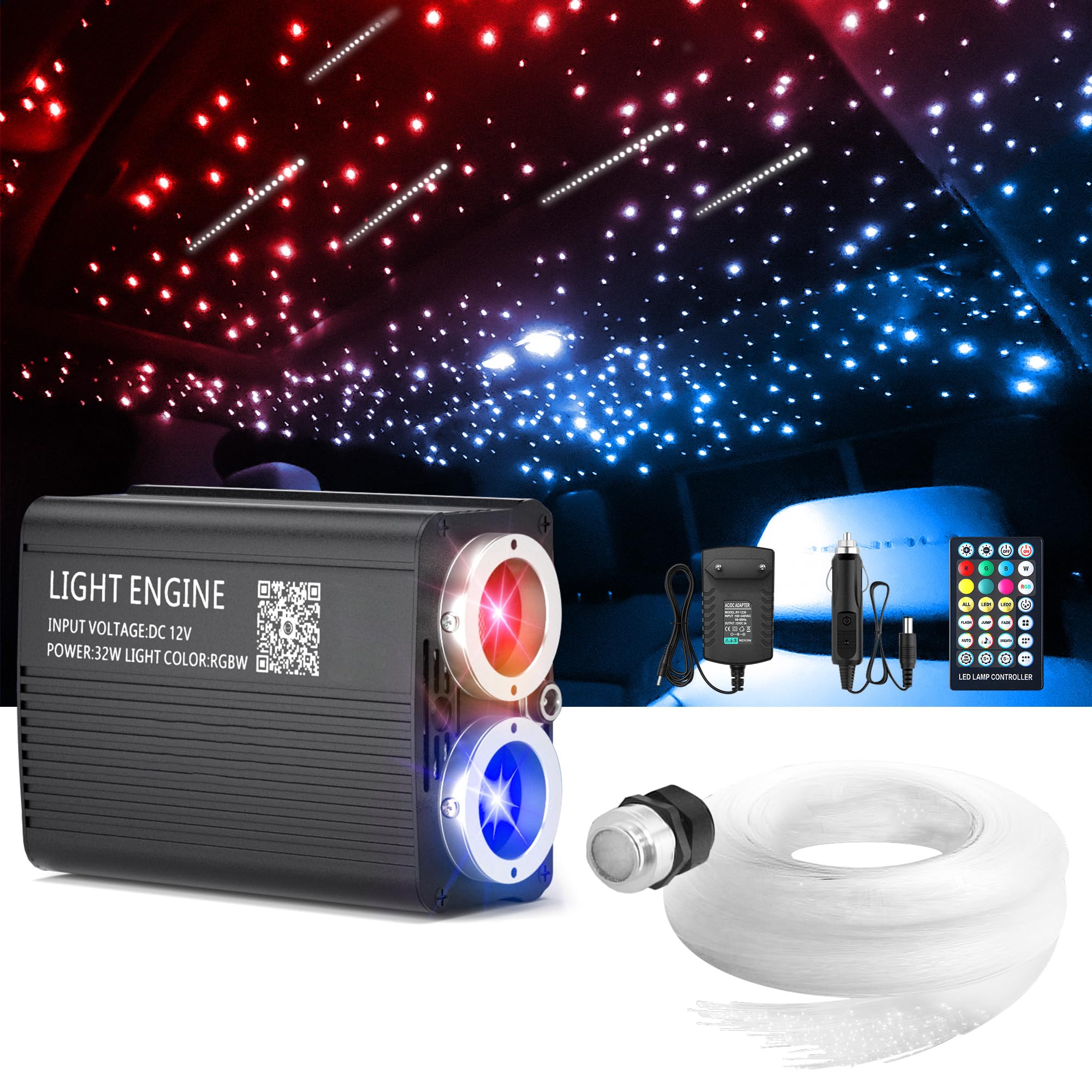 Car Roof Star Light Fiber Optic - 32W Autodak Sterlicht Kit RGB Glasvezel