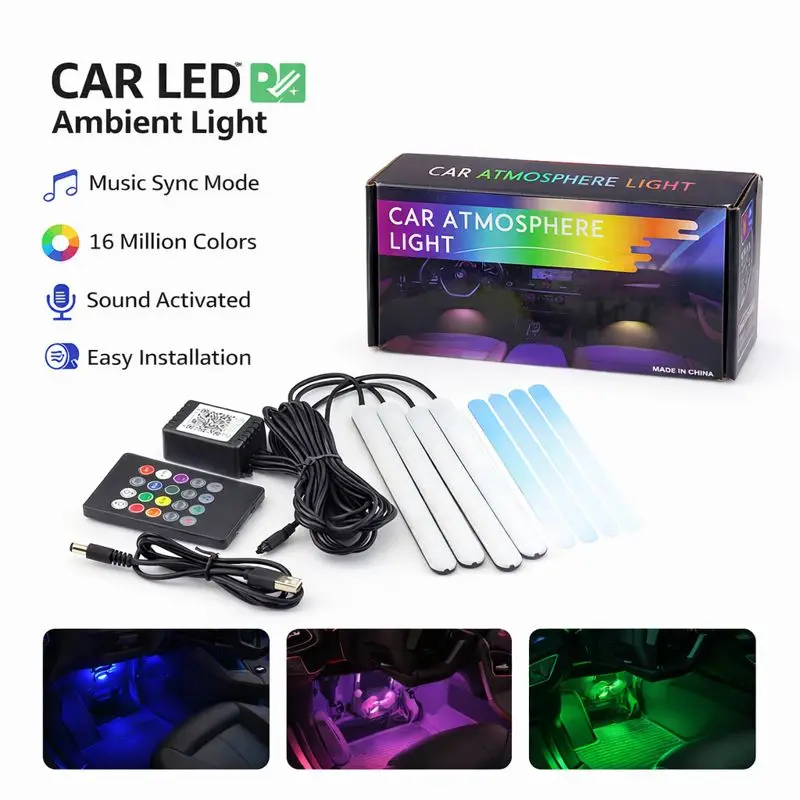 Car Ambient Light Sound Activated - Auto LED voetenruimte sfeerverlichting, RGB muziek