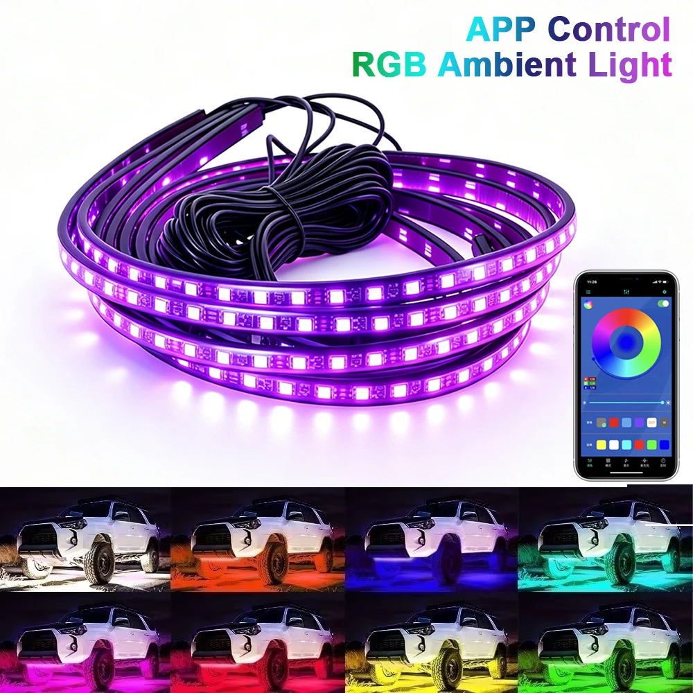 Car Led Strip 12V Waterproof - 4 stuks RGB LED-stripverlichting voor auto-onderkant,