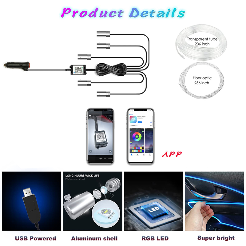 Blalion 5in1 6M Rgb Led Sfeer  - Car Ambient Light Fiber Optic 6M recensie en prijs