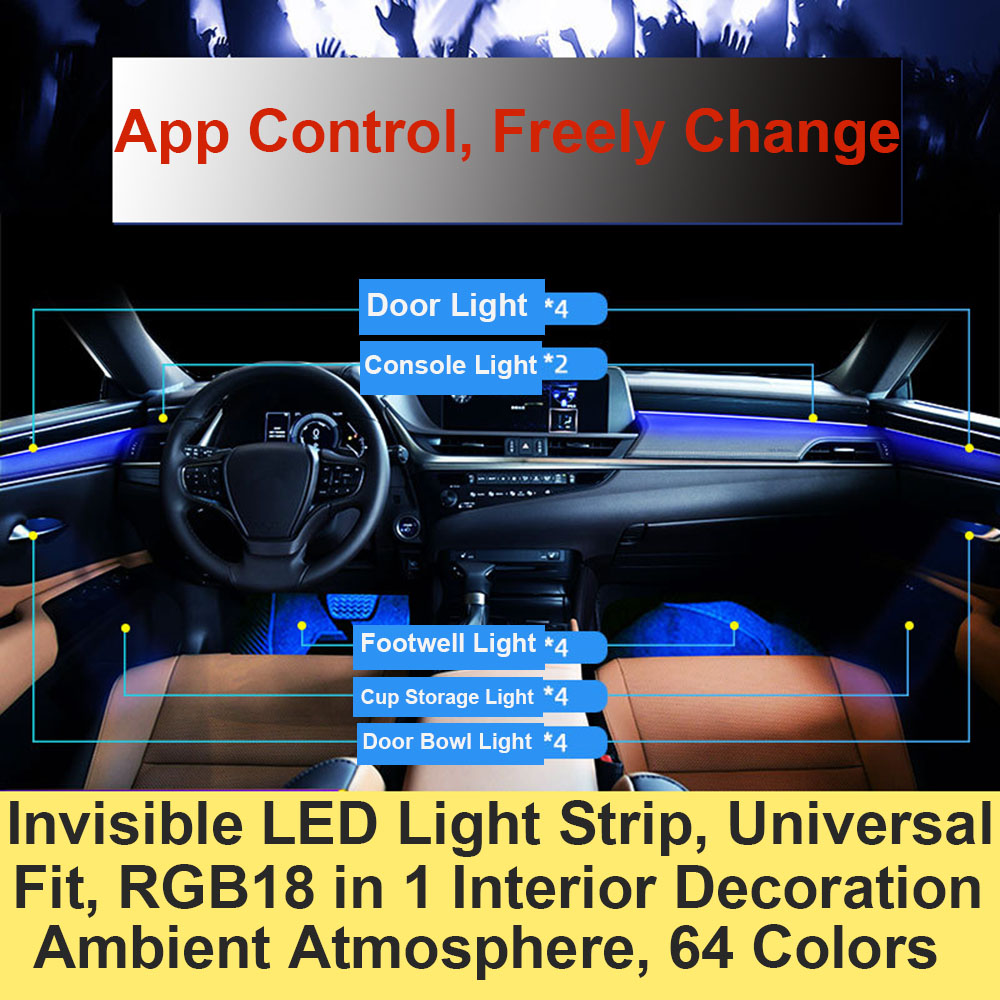 Universele 18 in 1 RGB LED Aut - Car Ambient Light Door Panel Acrylic recensie en prijs